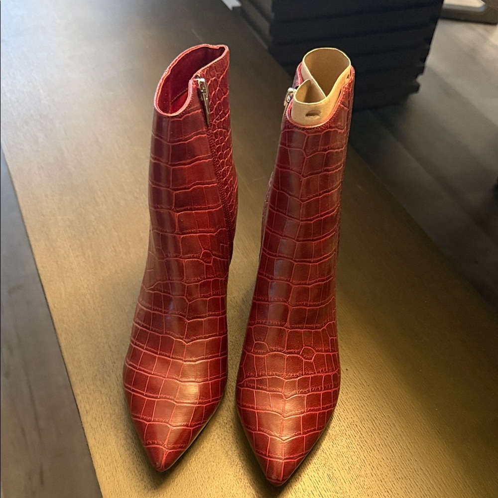 Marc Fisher Red Croc-Embossed Ankle Booties